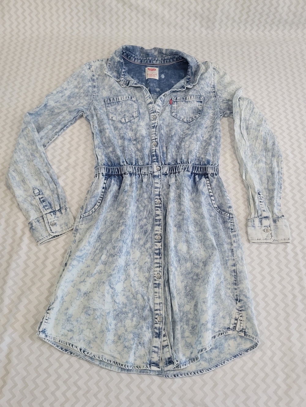 Levi's Girls Large 12-13 Long Sleeve Acid Wash Denim Button Front Dress Pockets